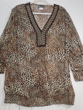 Evolution by JMS Plus Size Leopard Print Tunic with Chain Detail